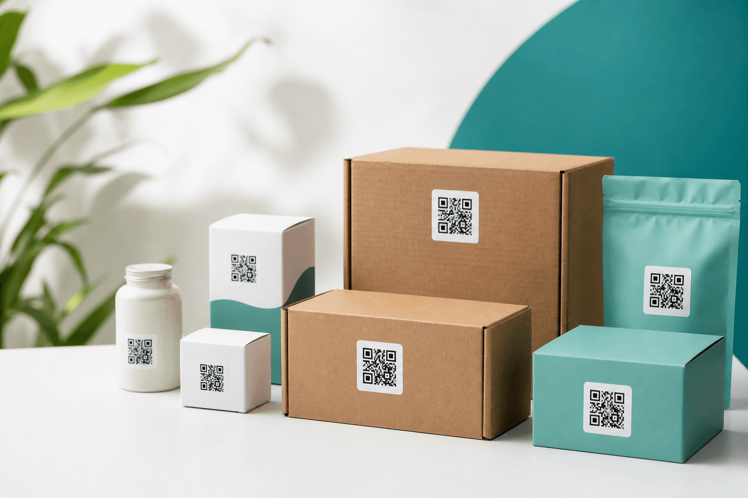 Industrielle Verpackungslinie mit QR-Codes für digitale Produktkennzeichnung